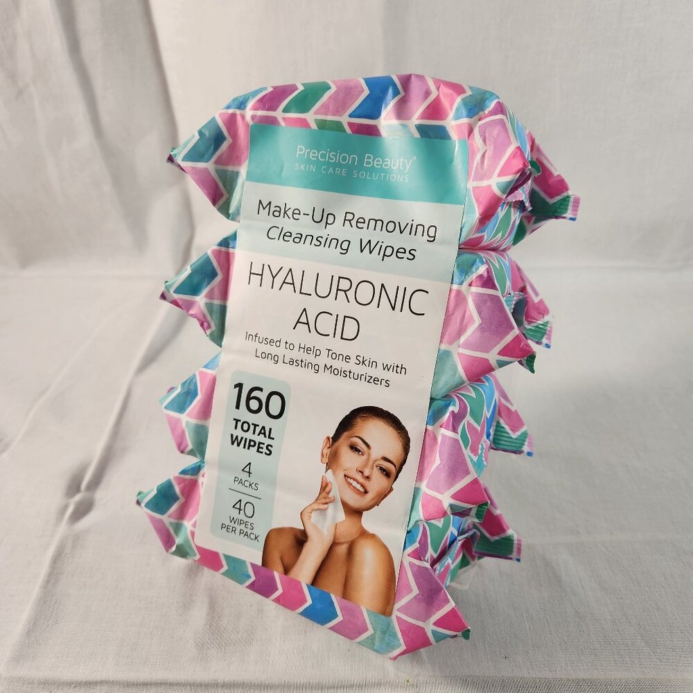 Precision Beauty Make-Up Removing Cleansing Wipes HYALURONIC ACID  4 Packs = 160